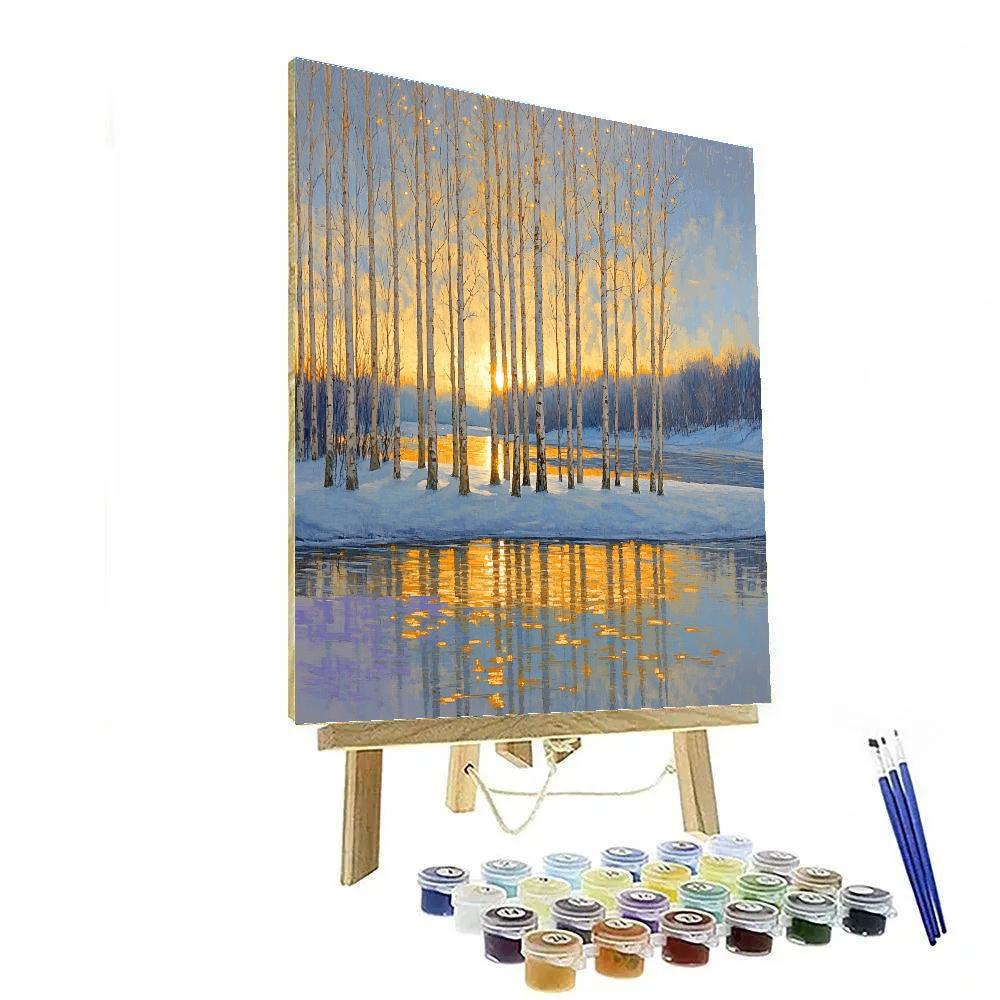 Claude Monet Inspired Amber Frost Over River Poplars paint by color