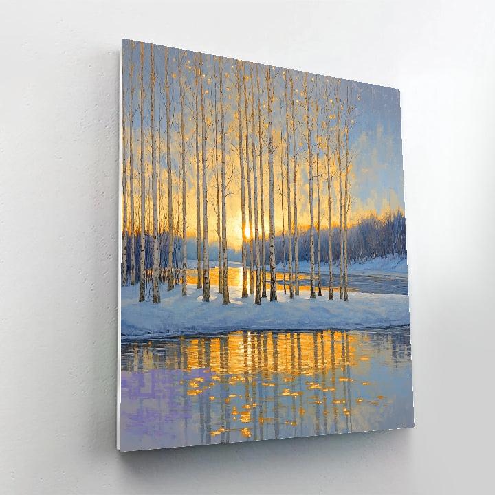 Claude Monet Inspired Amber Frost Over River Poplars paint by color