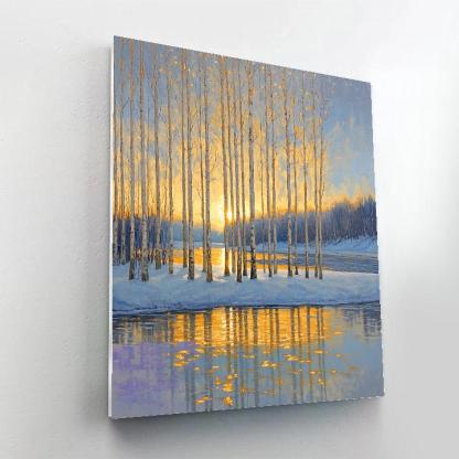 Claude Monet Inspired Amber Frost Over River Poplars paint by color