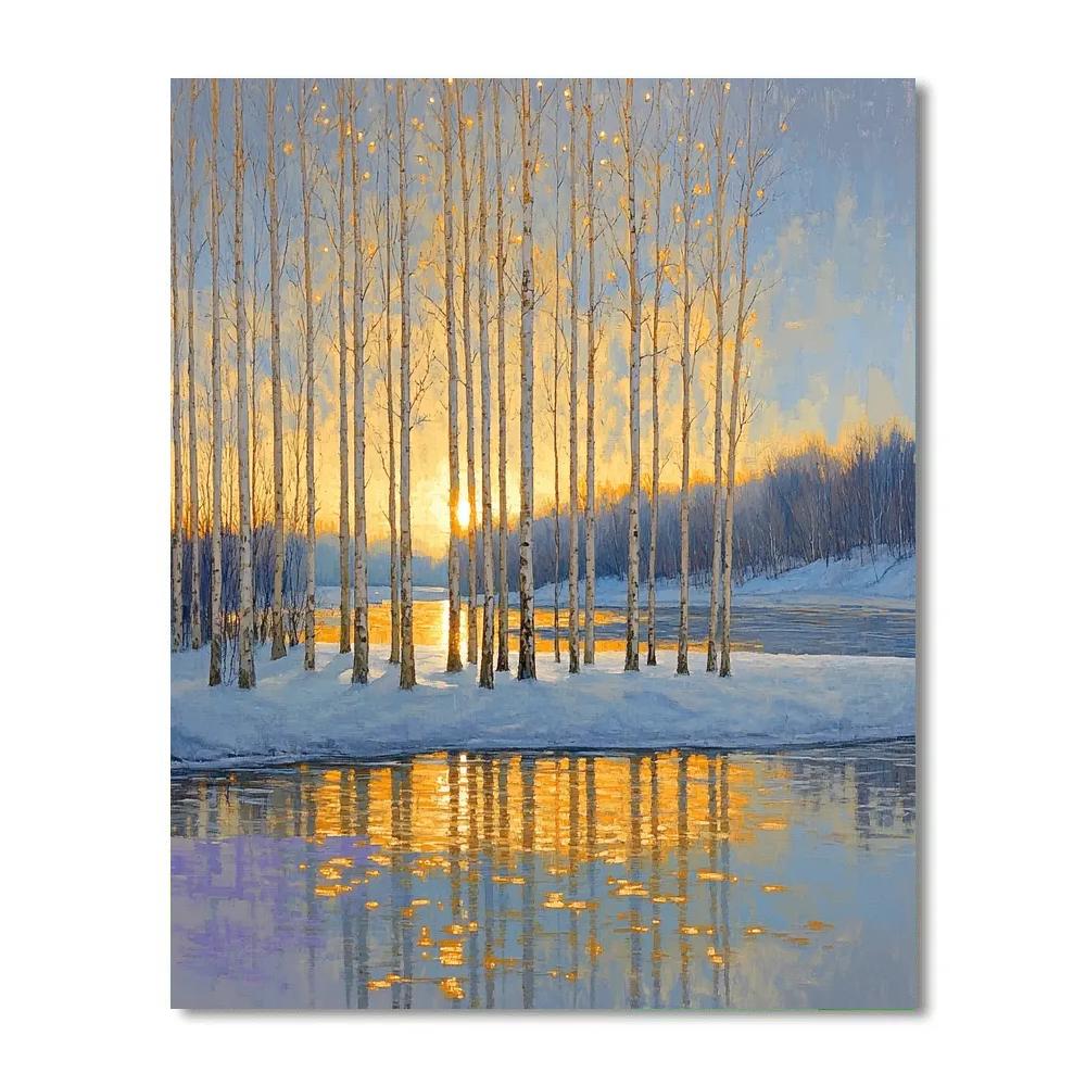 Claude Monet Inspired Amber Frost Over River Poplars paint by color