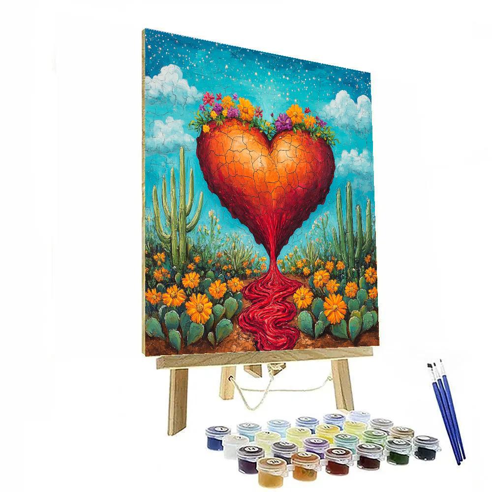 Frida Kahlo Inspired Volcanic Heart Garden Number painting