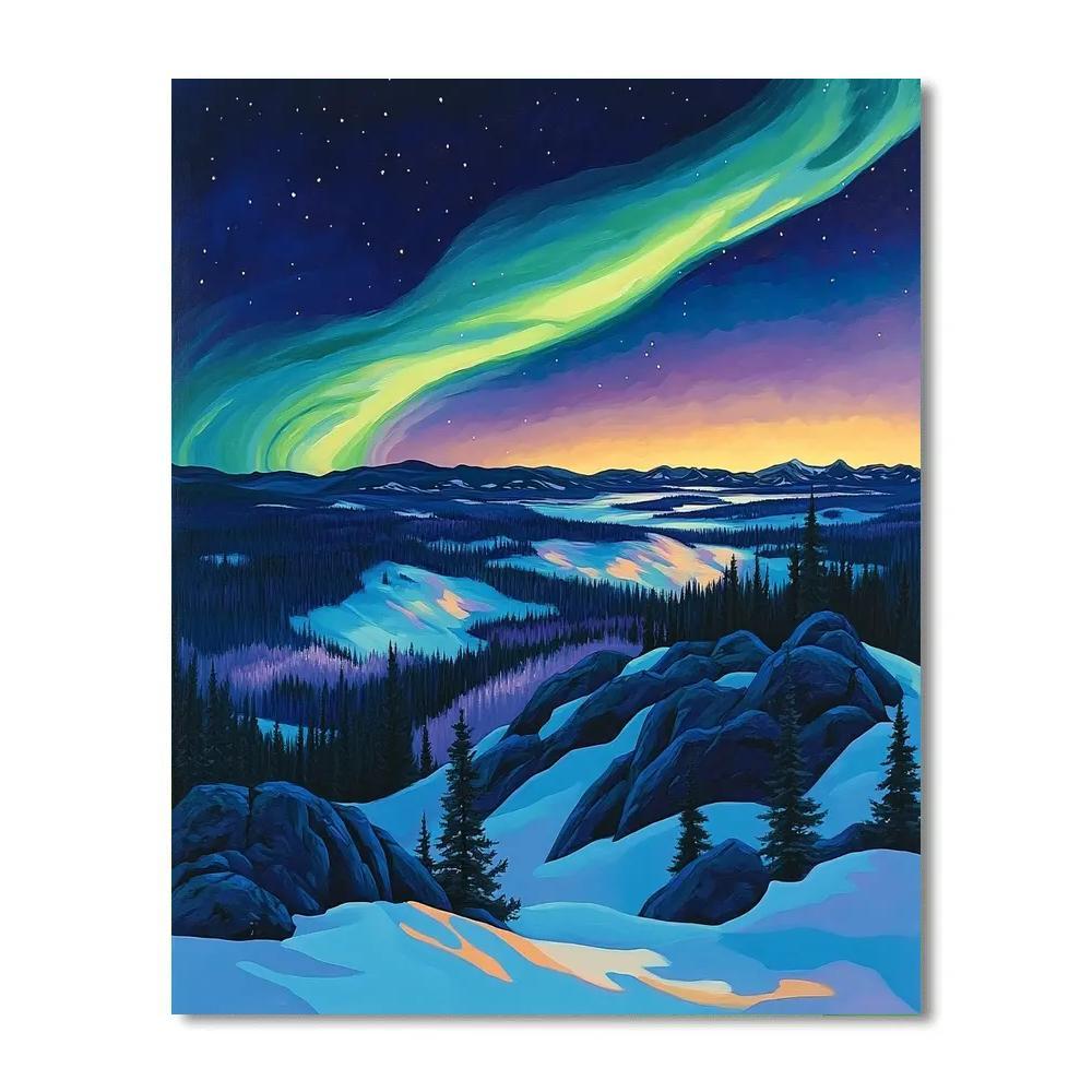 A.Y. Jackson Inspired Aurora Thaw Over Algoma Granite Number painting