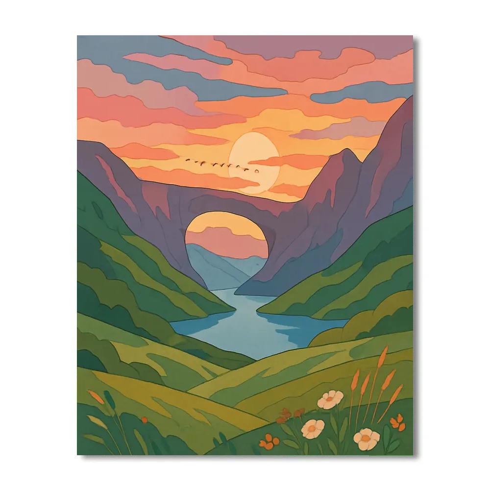 Skybridge Valley Landscape paint by color