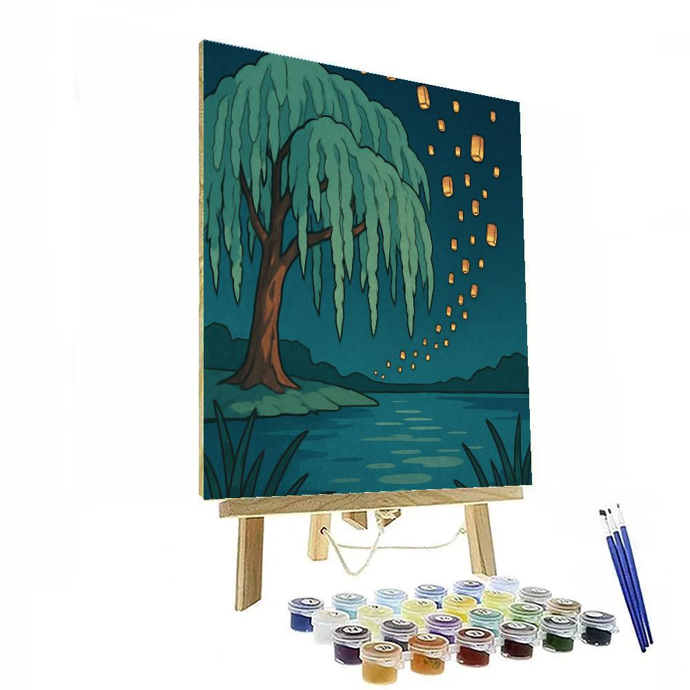 Lantern Grove Tree With Paper Lantern Fireflies Paint by numbers kits