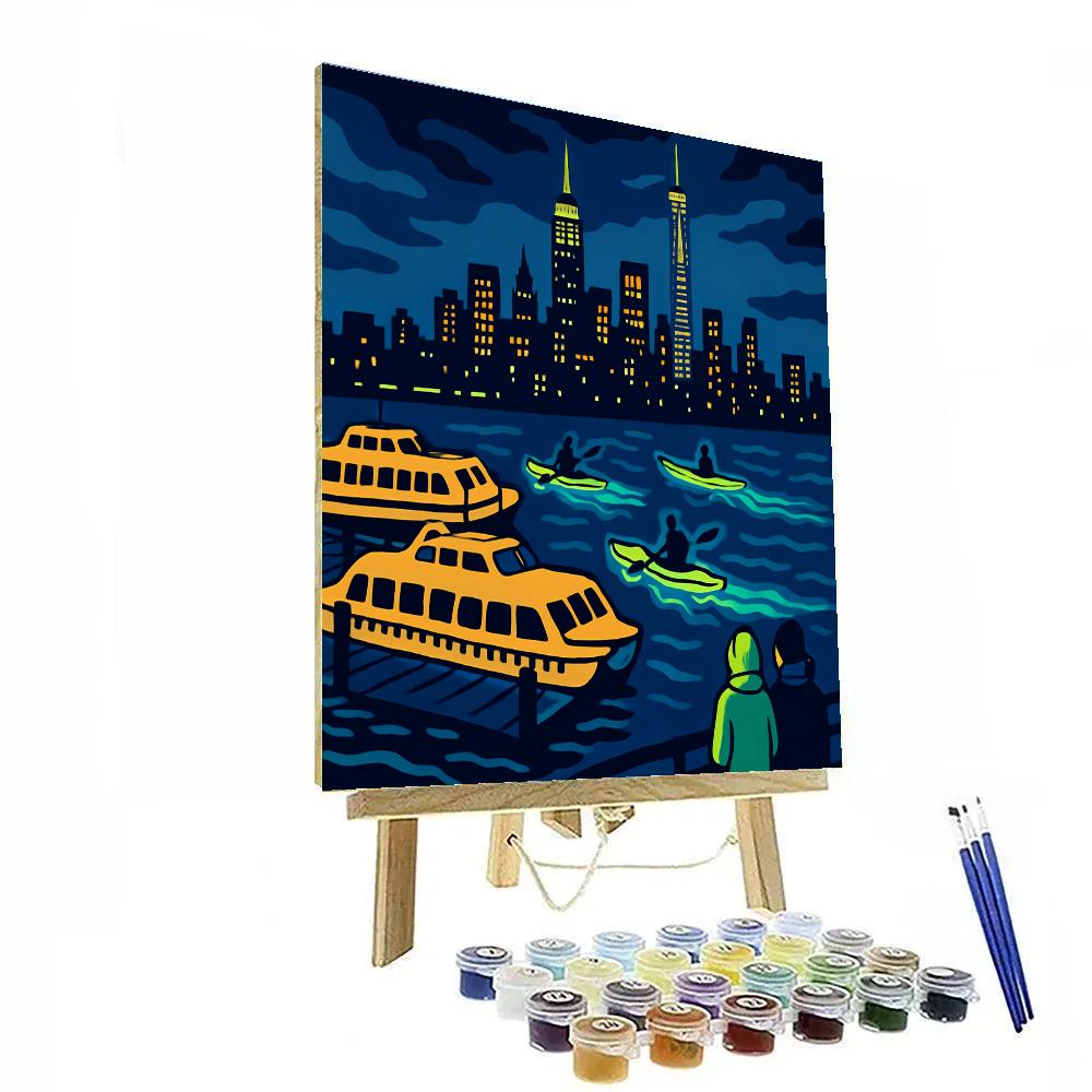 Midnight Kayaks In New York Glow Numbered painting kits
