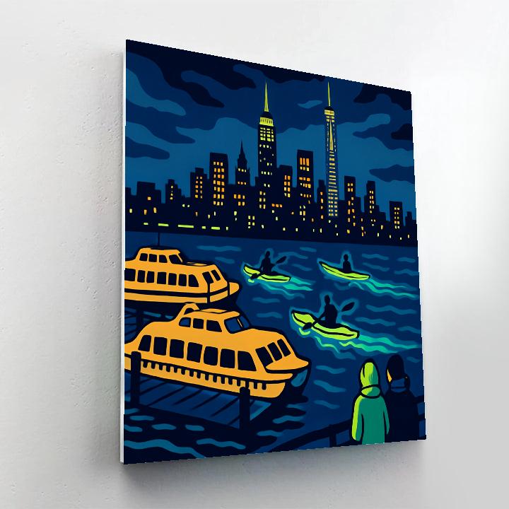 Midnight Kayaks In New York Glow Numbered painting kits