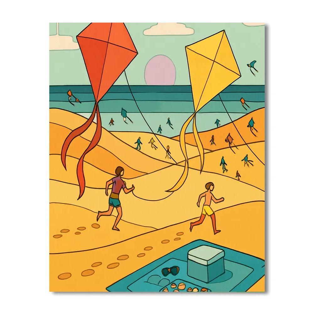 Kite Festival Over Beach Dunes DIY paint by numbers