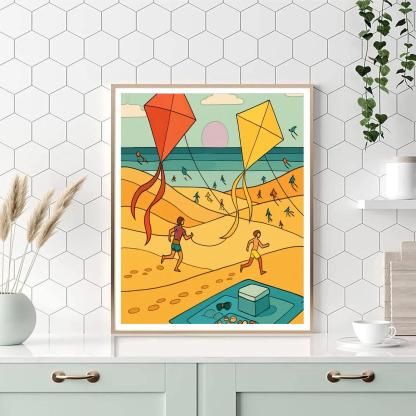 Kite Festival Over Beach Dunes DIY paint by numbers