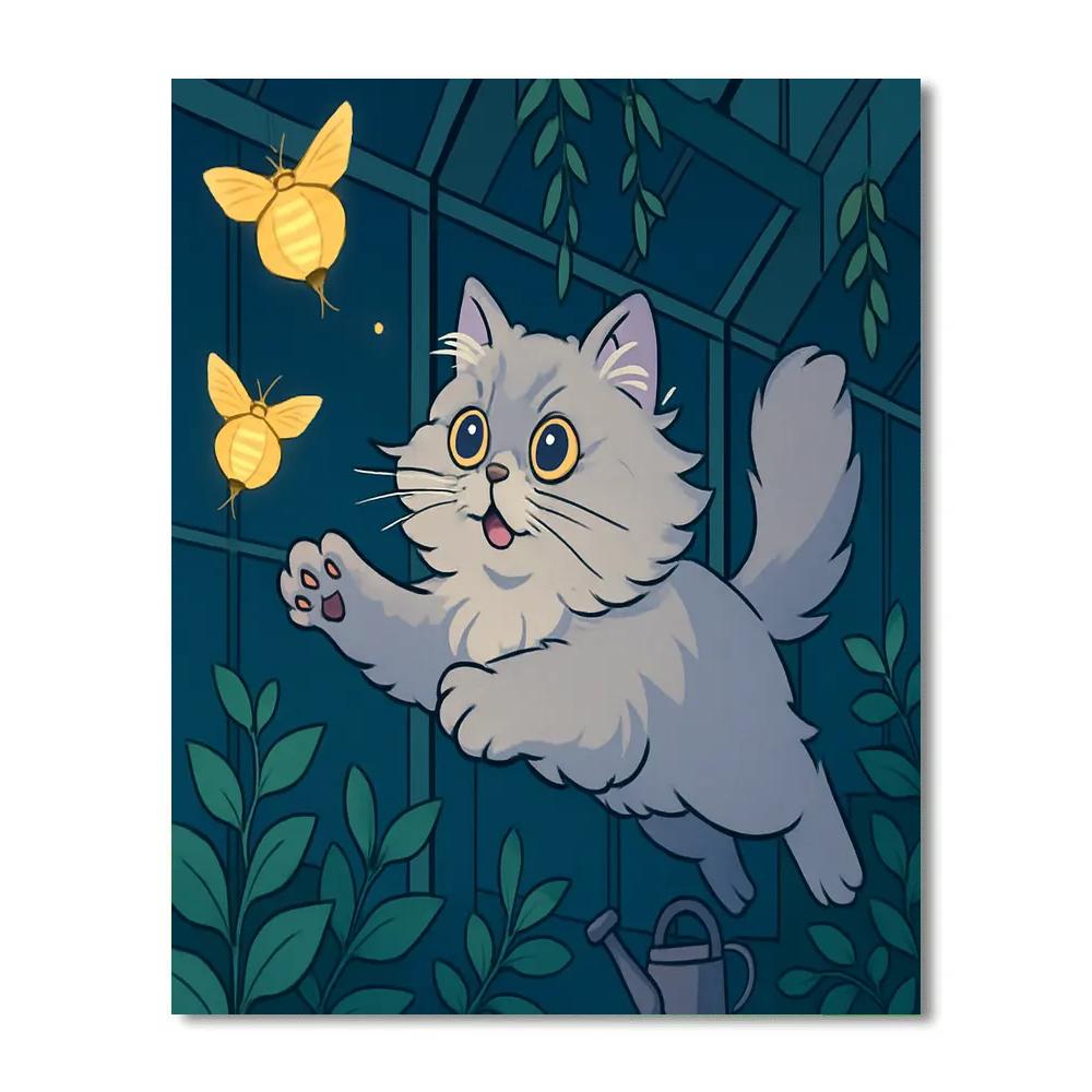 Paper Lantern Chase Cat paint by numbers