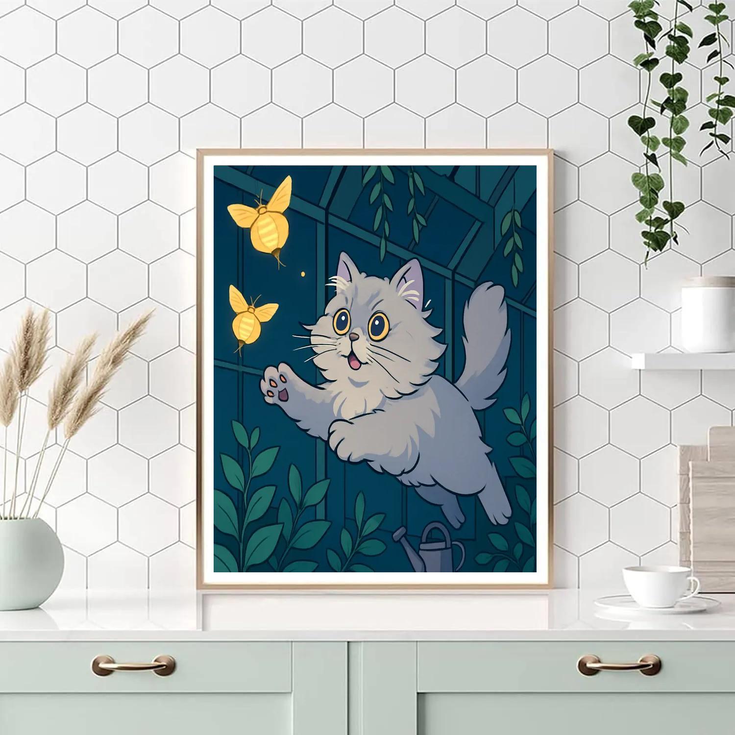 Paper Lantern Chase Cat paint by numbers