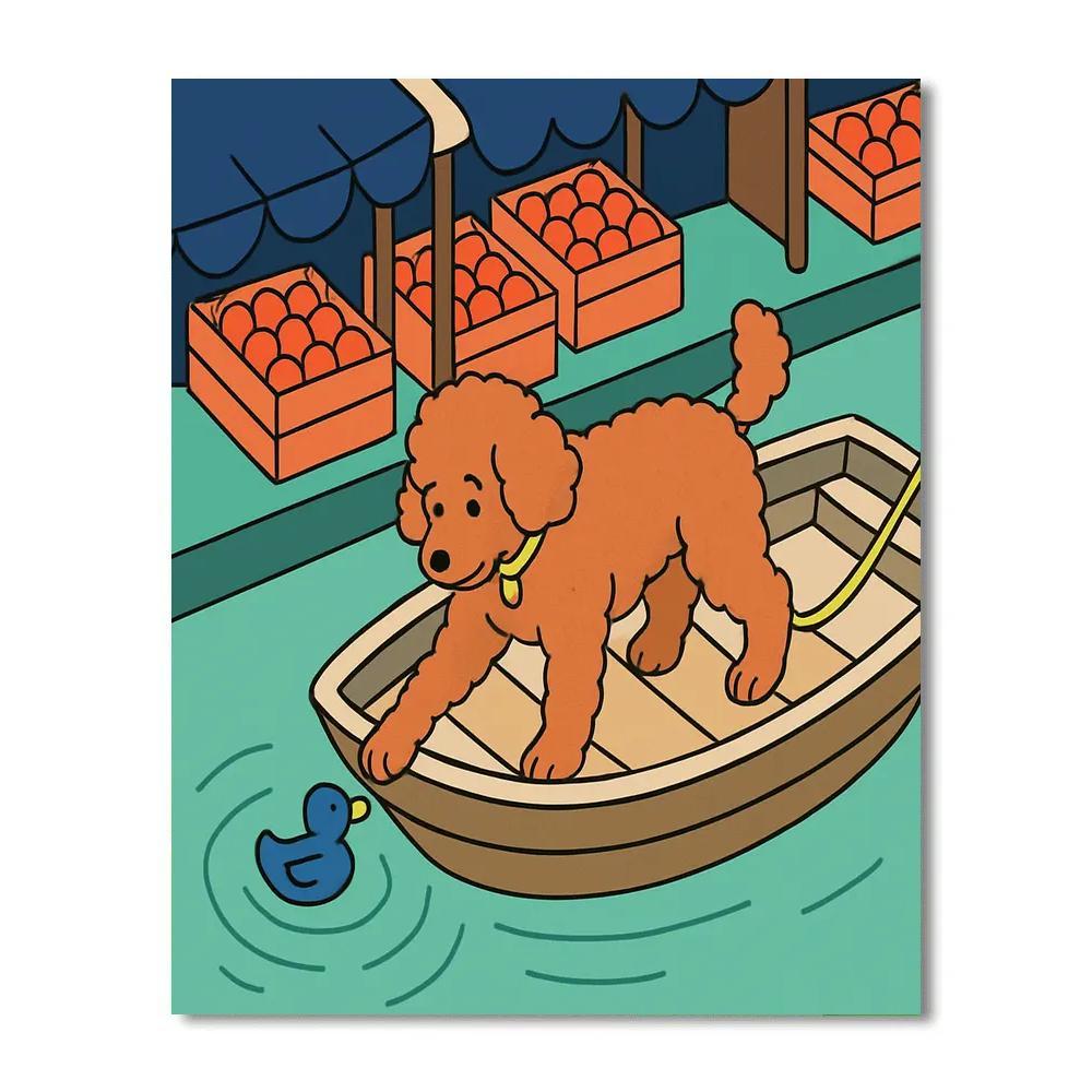 Canal Market With Dog In A Produce Boat DIY paint by numbers