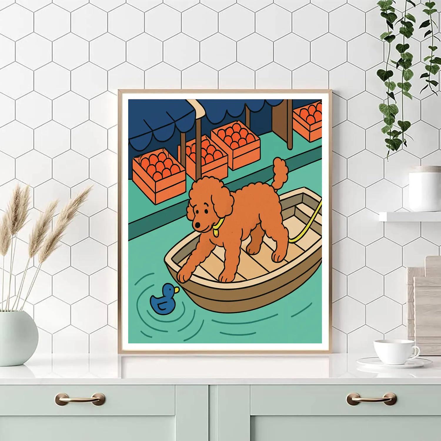 Canal Market With Dog In A Produce Boat DIY paint by numbers