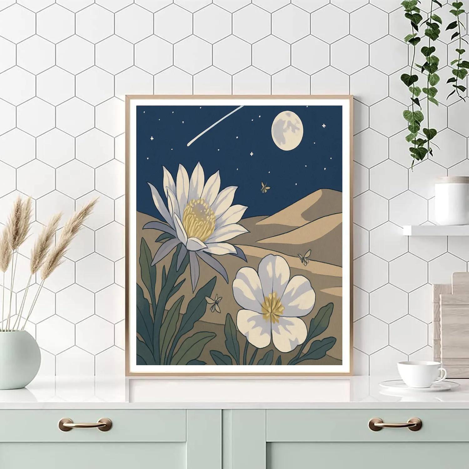 Moonlit Dunes With Flowers Number painting