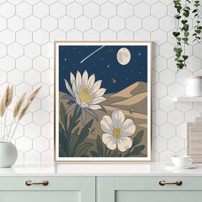 Moonlit Dunes With Flowers Number painting