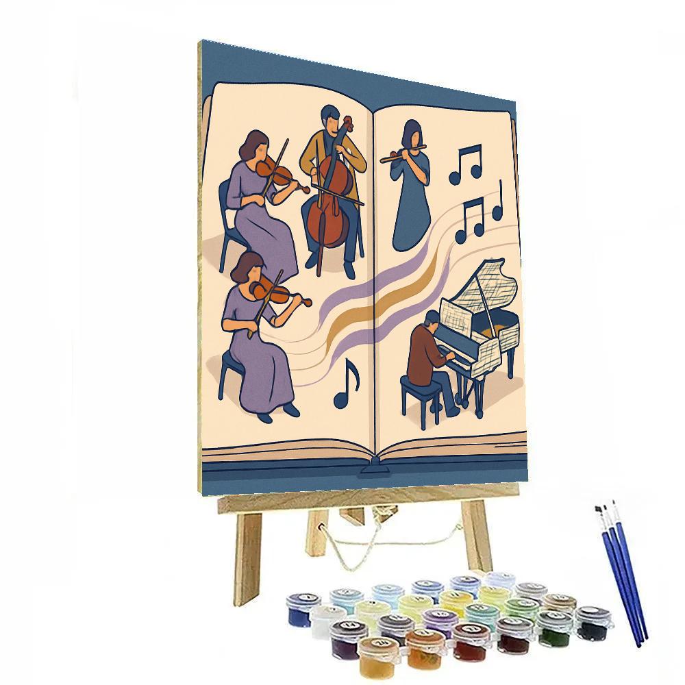 Paper Cutout Orchestra With Music In The Margins paint by color