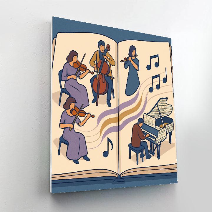 Paper Cutout Orchestra With Music In The Margins paint by color