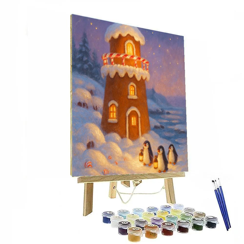 Gingerbread Lighthouse On The Frozen Coast Numbered painting kits