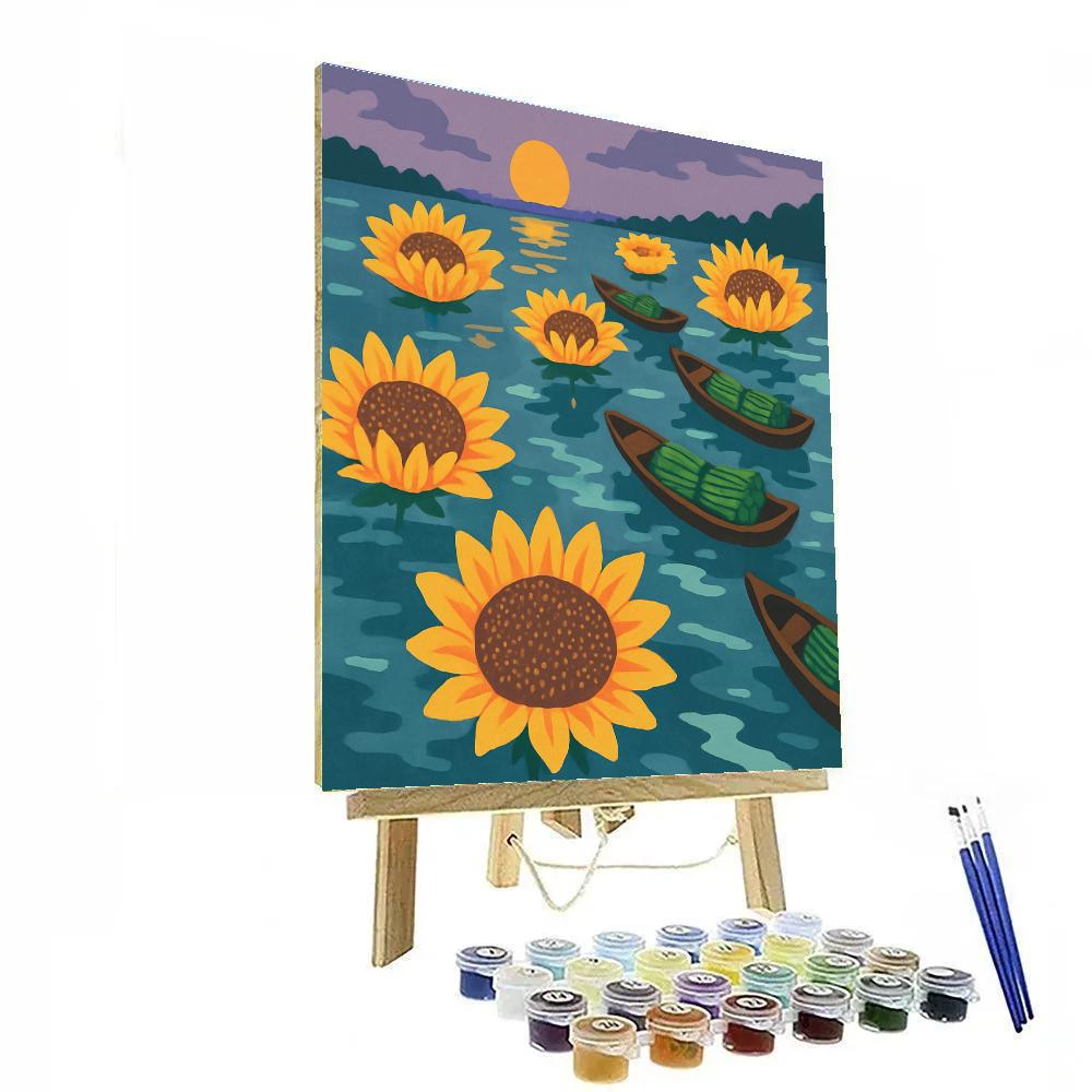 River Market With Sunflower Lanterns painting number kit