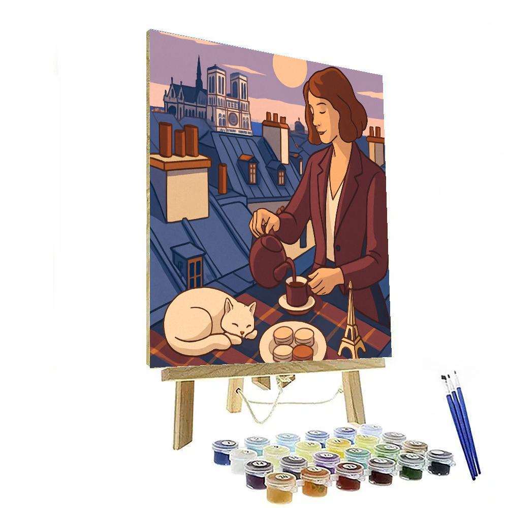 Rooftop Tea Party In Paris Paint by numbers art
