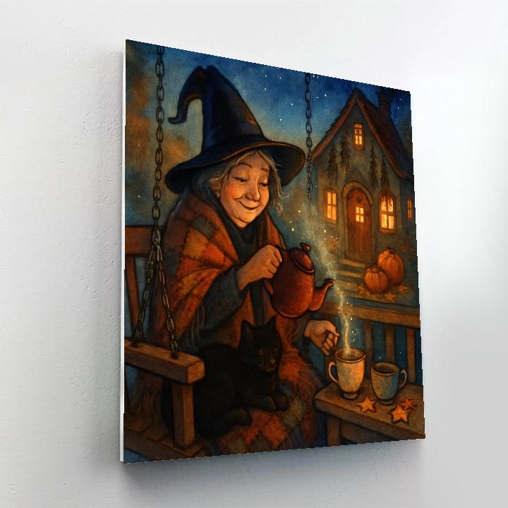Moonlit Tea On The Witchs Porch Swing Number painting