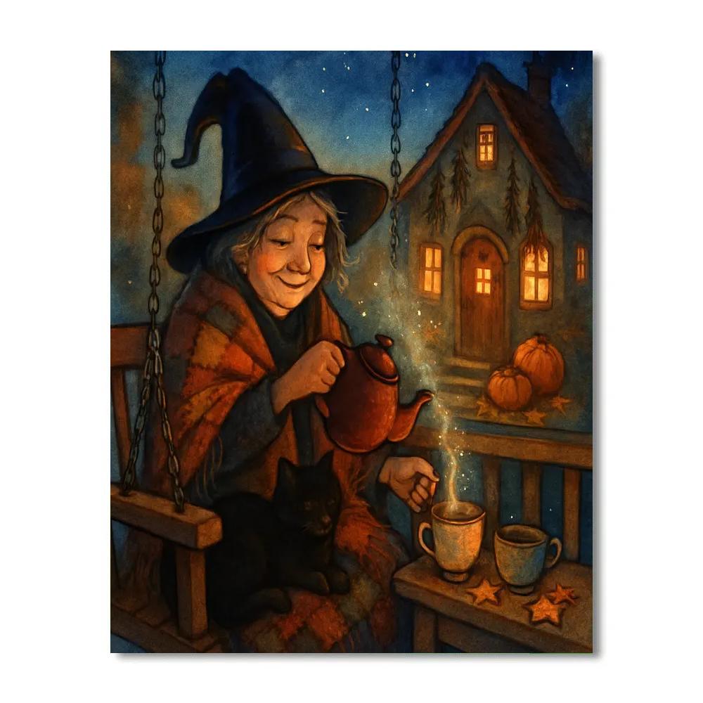 Moonlit Tea On The Witchs Porch Swing Number painting