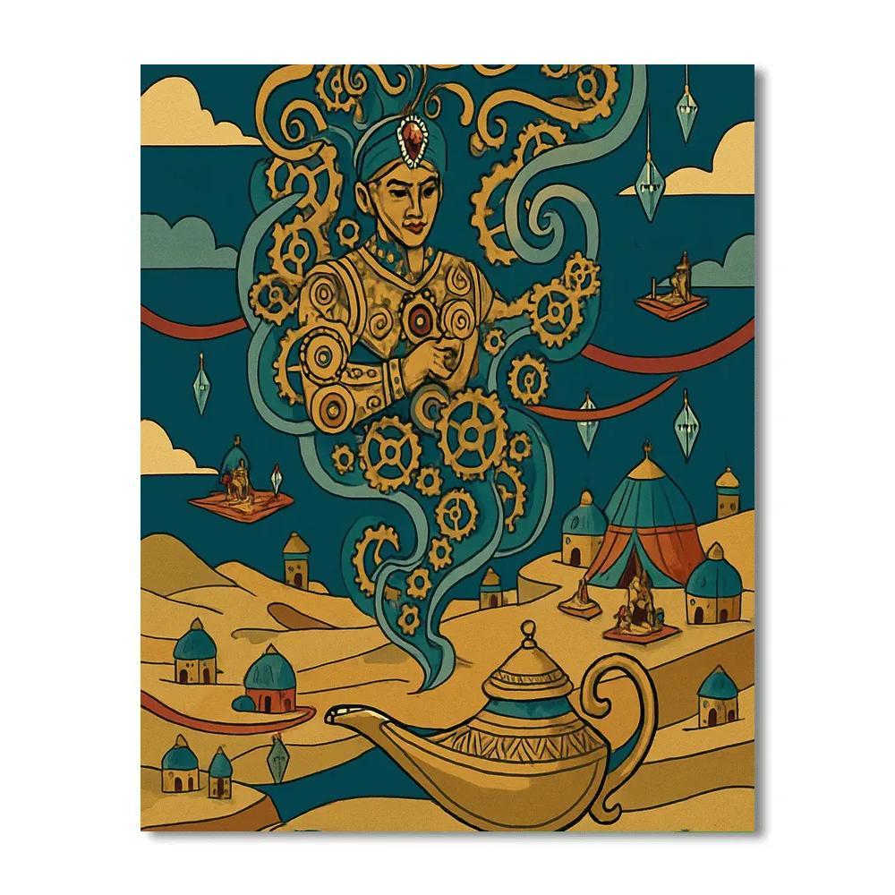 Clockwork Djinn In Fantasy Lantern Bazaar Numbered painting kits