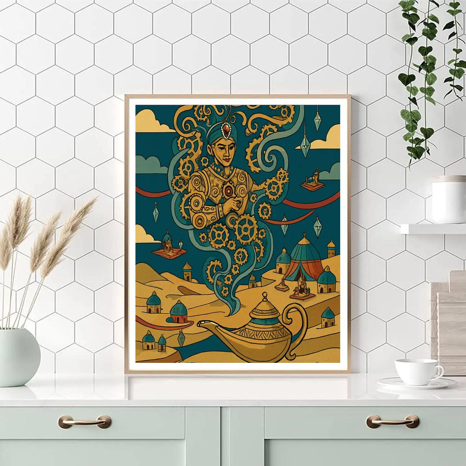 Clockwork Djinn In Fantasy Lantern Bazaar Numbered painting kits