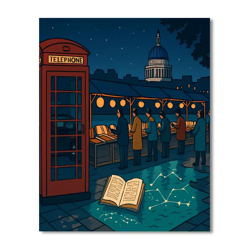 Midnight Bookstalls Along The Thames In London Paint by numbers kits