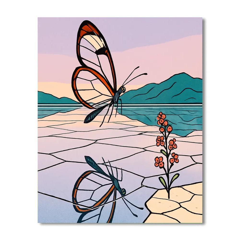 Glasswing Butterfly Over Mirror Salt Flats paint by numbers