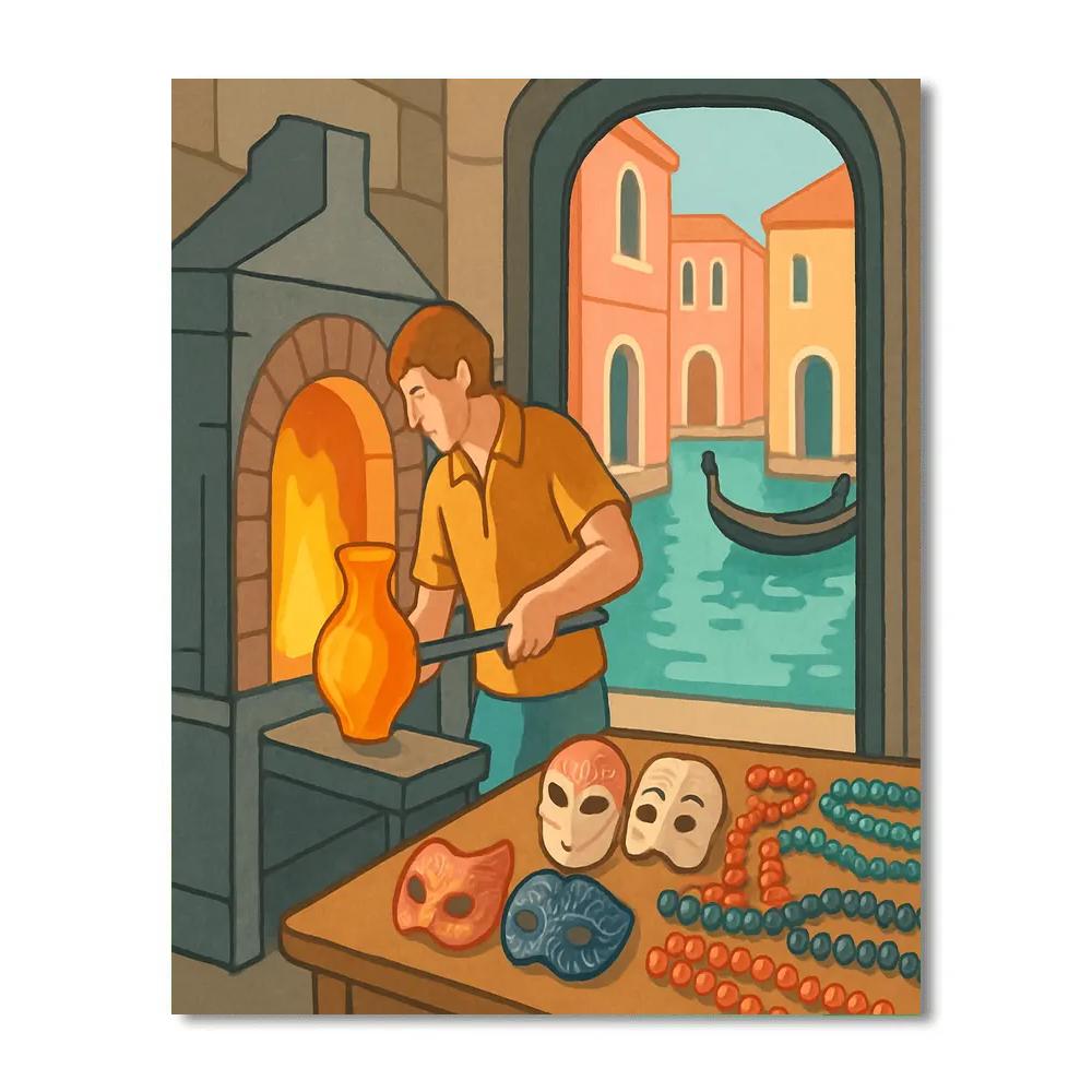 Glassmakers Workshop, Venice Crafted Light Number painting