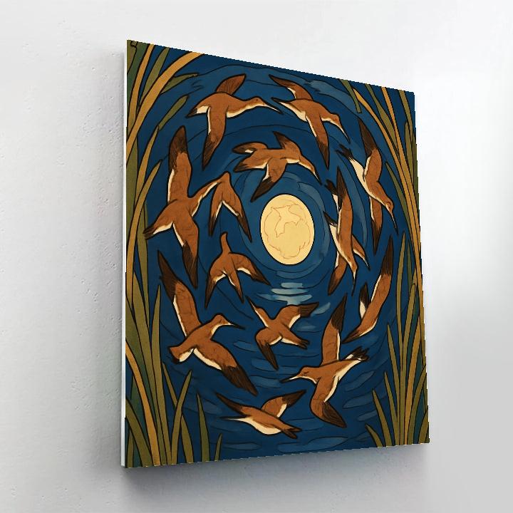 Moonlit Spiral Flight, Birds In Migration Paint by numbers art