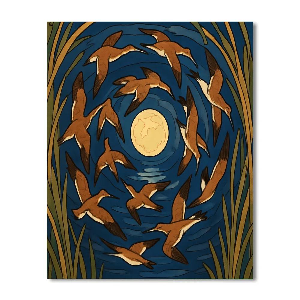 Moonlit Spiral Flight, Birds In Migration Paint by numbers art