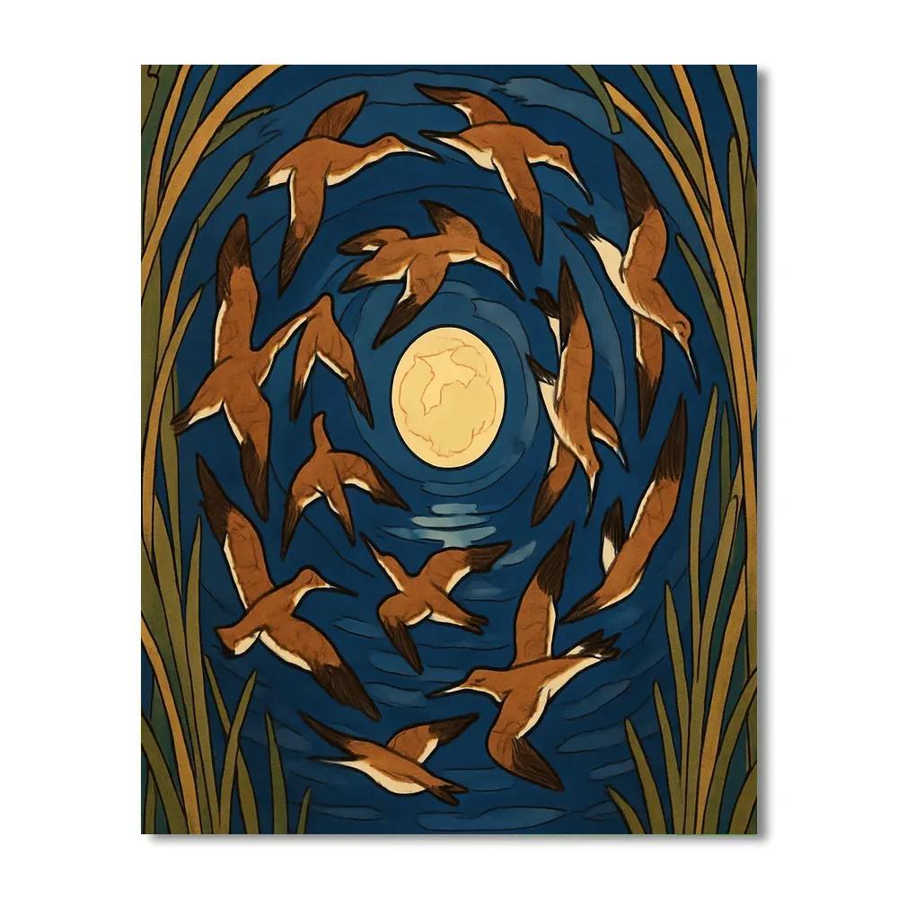 Moonlit Spiral Flight, Birds In Migration Paint by numbers art