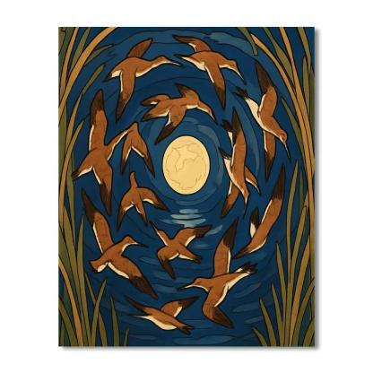 Moonlit Spiral Flight, Birds In Migration Paint by numbers art