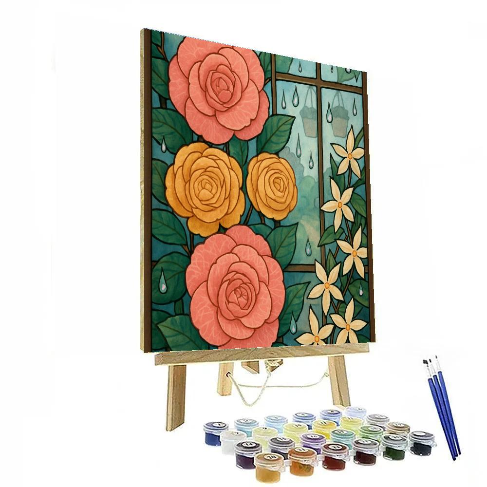 Glasshouse Rainfall, Floral Mosaic paint by numbers