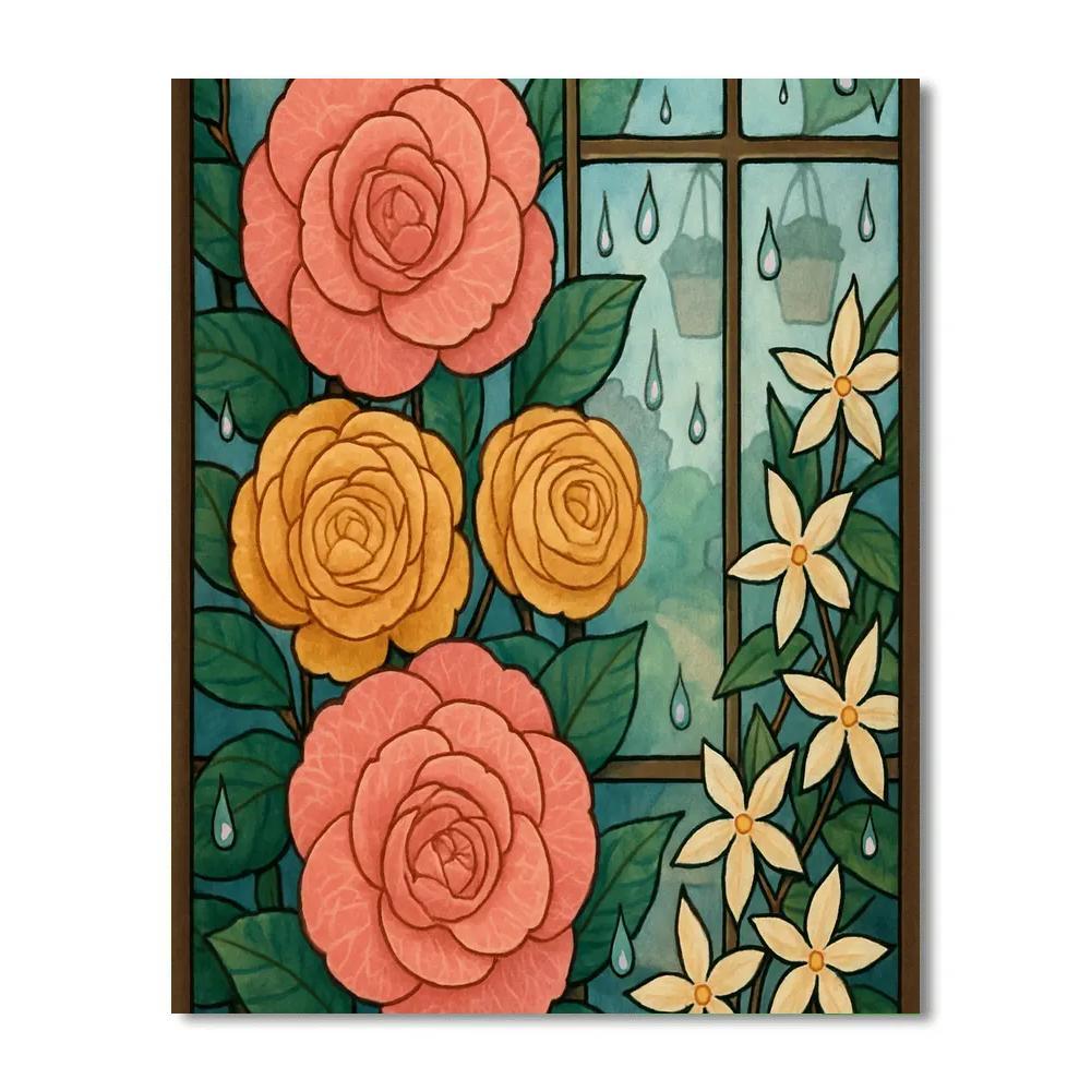 Glasshouse Rainfall, Floral Mosaic paint by numbers