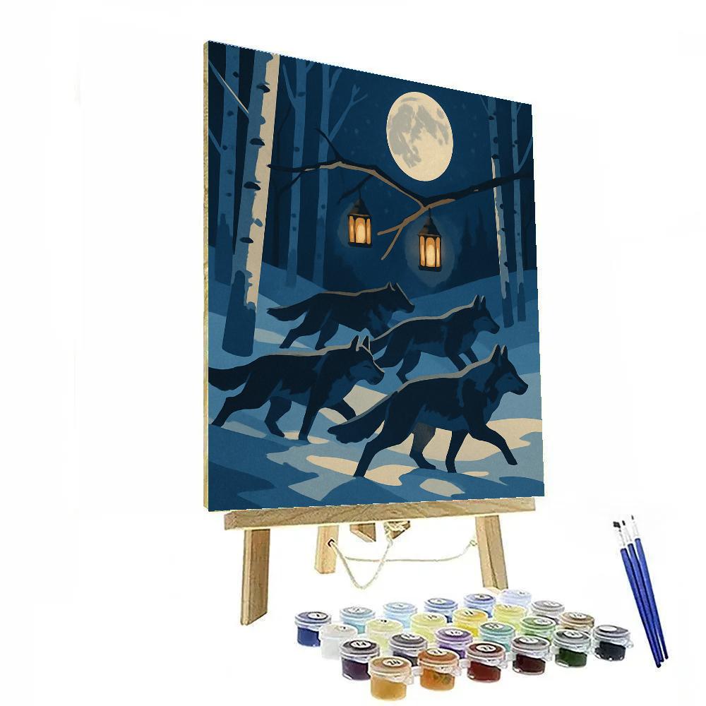 Lanternlit Hunt With Wolf Shadows DIY paint by numbers