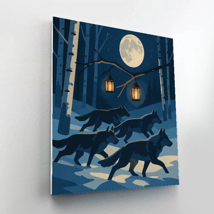 Lanternlit Hunt With Wolf Shadows DIY paint by numbers