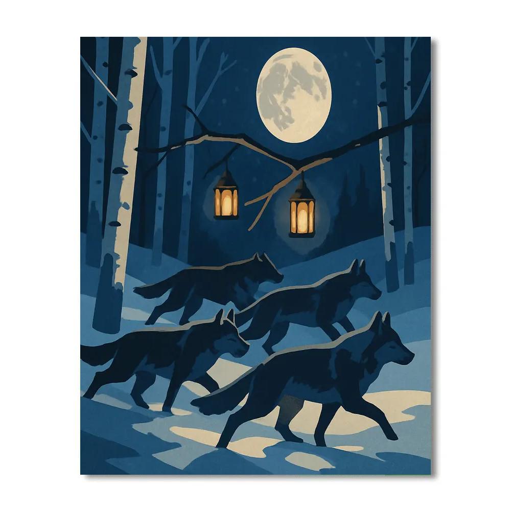 Lanternlit Hunt With Wolf Shadows DIY paint by numbers