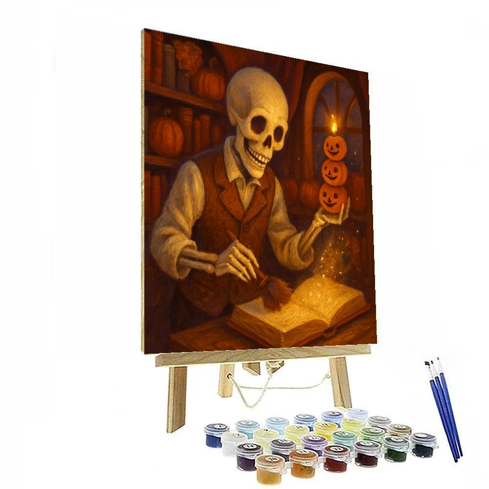 Candlelit Library Of The Friendly Skeleton Curator Paint by numbers art