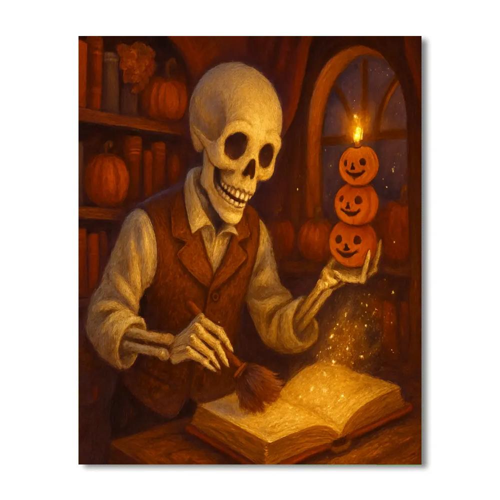 Candlelit Library Of The Friendly Skeleton Curator Paint by numbers art