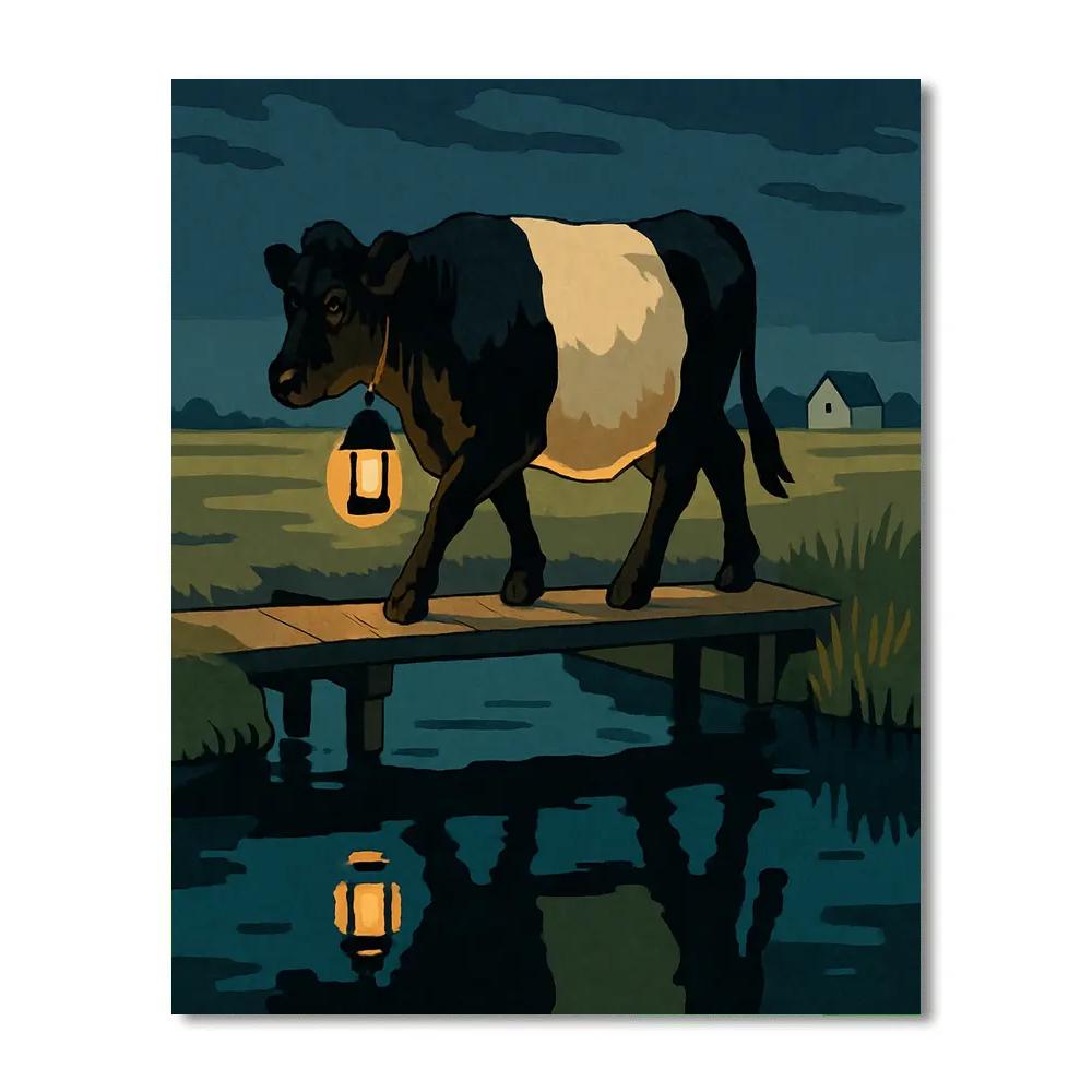 Lantern Lit Canal Cow Passage paint by color