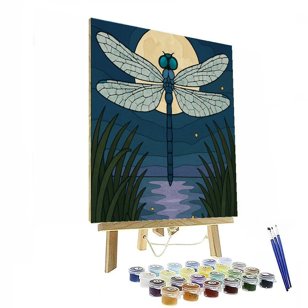 Moonlit Marsh Dragonfly Compass paint by numbers