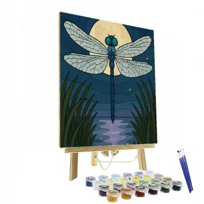 Moonlit Marsh Dragonfly Compass paint by numbers