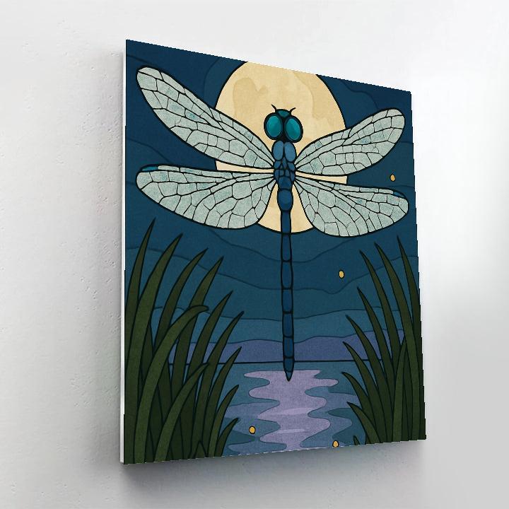 Moonlit Marsh Dragonfly Compass paint by numbers