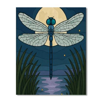 Moonlit Marsh Dragonfly Compass paint by numbers