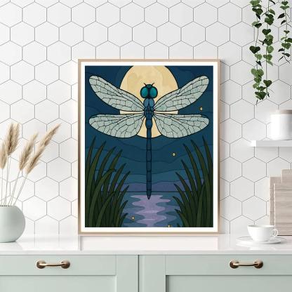 Moonlit Marsh Dragonfly Compass paint by numbers