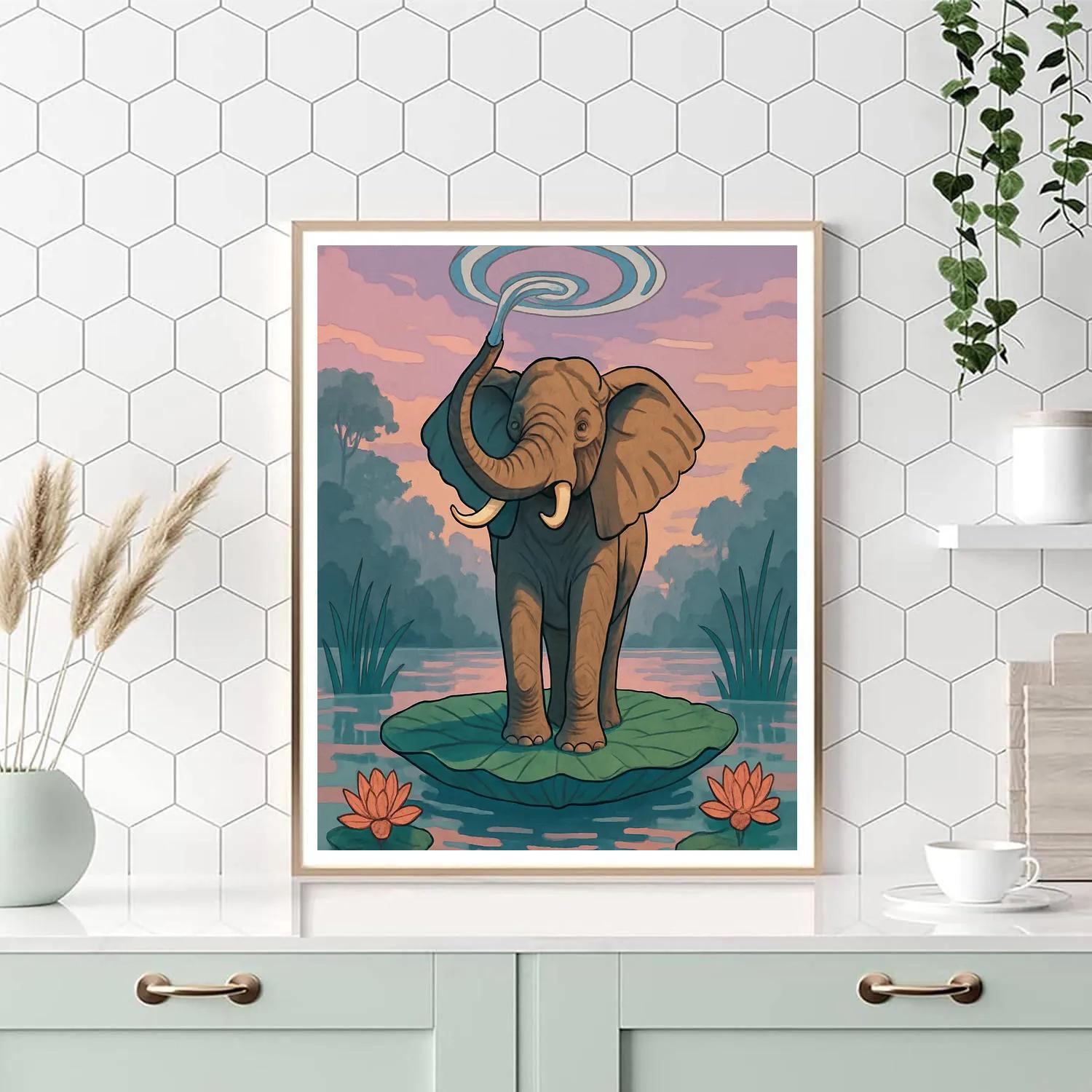Floating Lotus Observatory Elephant Paint by numbers art