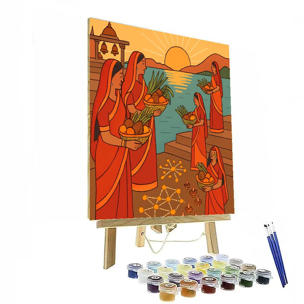 India Constellation Chhath Ghat Ceremony Number painting