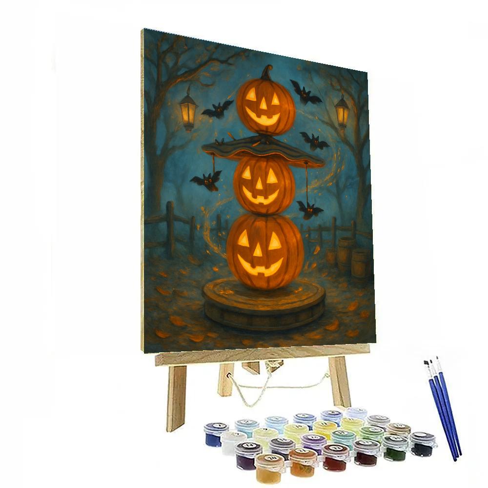 Jack O Lantern Carousel In The Foggy Orchard Numbered painting kits